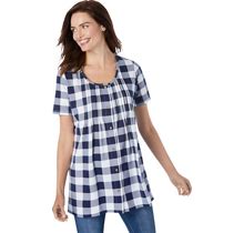 Plus Size Women's A-Line Knit Tunic By Woman Within In Navy Buffalo Plaid (Size 2X)