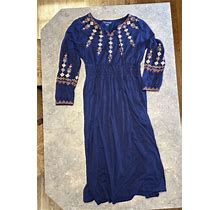 Soft Surroundings Petite M Socorro Maxi Dress Blue Embroidered Peasan