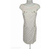 Liz Claiborne White Sleeveless Textured Cotton Shift Dress Size 4