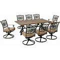 9-Piece Dining Set, Tan, 8 Swivel Rockers, 42"X80" Tile-Top Table, Tan/Bronze, Outdoor Furniture Sets, By Hanover