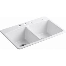 KOHLER K-5846-4-0 Brookfield Top-Mount Double-Equal Bowl Kitchen Sink With 4 Faucet Holes, White
