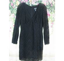 Women's Adrianna Papell Evening Black Lace Dress Long Sleeve Size 8