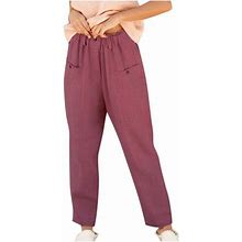 Tagold Fall Savings Clearance Deals 2022! Fashion Women's Casual Loose Cotton Linen Ladies Solid Elastic Waist Wide-Leg Button Pants