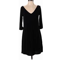 Leota Cocktail Dress - Shift V-Neck 3/4 Sleeves: Black Print Dresses - Women's Size Small