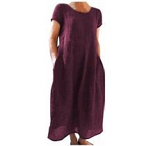 Sayhi Cute Dresses For Women Winter Ladies Summer Comfortable Loose Solid Color Short Sleeve Cotton Linen Long Dress