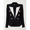 Balmain Embellished Two-Tone Satin-Trimmed Twill Blazer - Women - Black Coats And Jackets - L