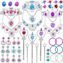 Tagitary Princess Pretend Jewelry Toy 48 Pcs Jewelry Dress Up Play Set For Girls Included Tiaras Necklaces Wands Rings Earrings And Bracelets, Kids