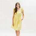Hope & Henry Women's Flutter Sleeve Sun Dress - Yellow Plaid Linen