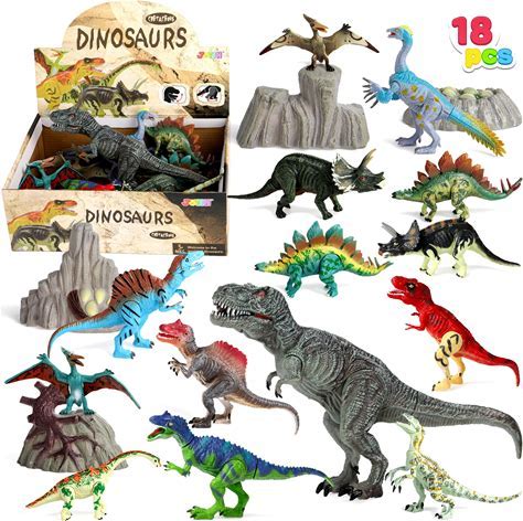 JOYIN Kids Dinosaur Toy, 18 Pcs 6 To 9 Realistic Dinosaur Figures With  Movable Jaws Including T-Rex, Triceratops, Velociraptor, Etc, Kids Dinosaur