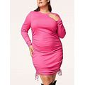 Intempo Cabaret Pink Cinched Ribbed Fitted Bodycon Dress Size 2X Or 3X