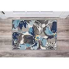 Rugshop Modern Large Floral Non-Slip (Non-Skid) Area Rug 20" X 30" Gray-Blue