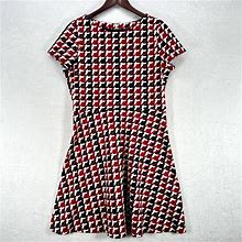 Talbots Dress Womens Large Petite Fit Flare Red Knit Houndstooth Short