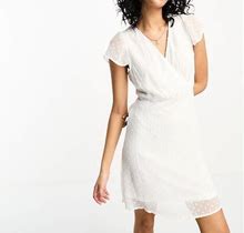 Vila Textured Mini Dress In White - White (Size: 40)