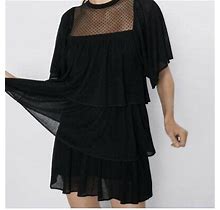Authentic Women Zara Knit Romantic Ruffled Layers Mini Dress Black