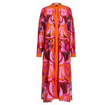 Borgo De Nor Women's Camila Belted Floral Cotton Crepe Maxi Shirtdress - Seventies Orange - Size 2
