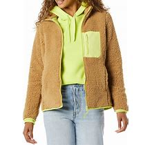 Amazon Essentials Women's Sherpa Long-Sleeve Mock Neck Full-Zip Jacket With Woven Trim (Available In Plus Size)