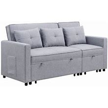 Jayce 80 Inch Wood Convertible Sleeper Sofa With Side Pocket, Light Gray