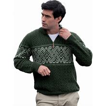 Aran Crafts Men's Irish Cable Knit Half Zip Jacquard Sweater (100% Merino Wool)
