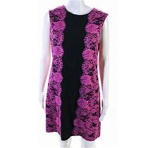 Erdem Womens Silk Floral Lace Sleeveless Sheath Dress Navy Blue Pink