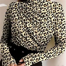 Allover Print Leopard Print Ruched T-Shirt, Blouses, Tee, Women's Casual Long Sleeve Top For Spring Fall Women's Clothing,Mixed Color,Must-Have,Temu
