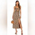 Alexis XS Morgada Midi Dress In Sand Savanna Animal Print Womens