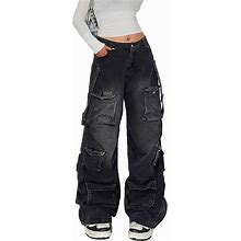 Lafaguw Women's Cargo Pants Low Waist Baggy Jeans Y2K Pocket Wide Leg Casual Trendy Streetwear Grunge Emo Clothes.
