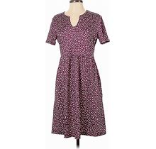 Croft & Barrow Casual Dress V-Neck Short Sleeve: Burgundy Polka Dots Dresses - Women's Size Small