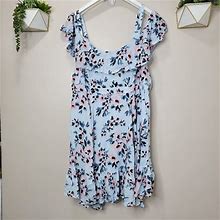 Torrid Dresses | Torrid Floral Mini Gauze Cold Shoulder Skater Dress Size 3 / 3X | Color: Blue/Pink | Size: 3X