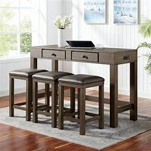 Furniture Of America Naht Transitional Brown Wood 4-Piece Counter Height Dining Set With USB By
