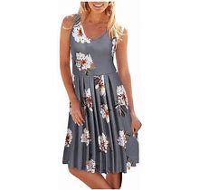 Women's Summer New Style O-Neck Print Casual Sleeveless Beach Dress Short Dress Petite Dresses For Women Casual Long Sleeve Wrap Summer Dress For Wome