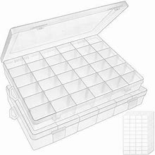 OUTUXED 2Pack 36 Grids Clear Plastic Organizer Box Container Craft Storage Wi...