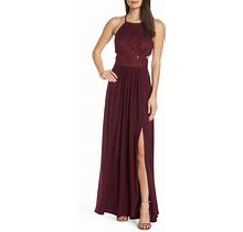 Morgan & Co Strappy Back Sequin Lace Evening Dress Sz 11 in Wine