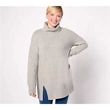 Denim & Co. Regular Cowl Neck Sweater Tunic W/Split Hem, Size XX-Small, Light Grey