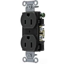 Hubbell Br15blk Receptacle, Duplex Straight Blade, Commercial Grade, 15A 125V, Back & Side Wired, Black,