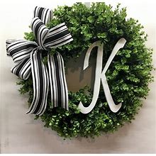 Monogram Wreath, Boxwood Wreath For Front Door, Fall Wreath, Farmhouse Decor, Year-Round Wreath