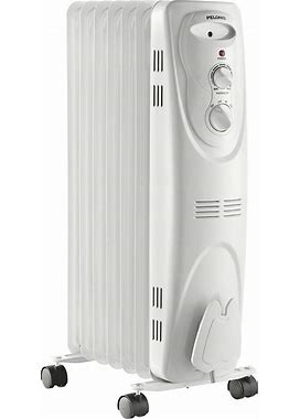 PELONIS PHO15A2AGW, Basic Electric Oil Filled Radiator, 1500W Portable Full Room Radiant Space Heater With Adjustable Thermostat, White, 26.10 X