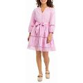 Wonderly Women's Petite 3/4 Sleeve Mini Dress, Pink, Pm, Cotton