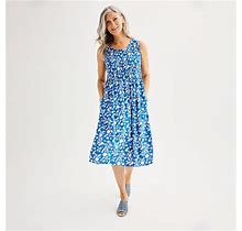 Women's Croft & Barrow® Smocked Swing Midi Dress, Size: Medium, Med Blue
