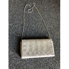 La Regale Silver Beaded Evening Bag Purse Clutch Pouch Shoulder Strap
