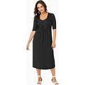 Plus Size Women's Stretch Knit Pleated Front Dress By Jessica London In Black Dot (Size 32 W)
