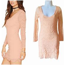 Forever 21 Dresses | Forever 21 Women's Long Sleeve Scalloped Lace Mini Dress Small Peach | Color: Pink | Size: S