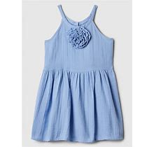 Gap Factory Babygap Gauze Sleeveless Rosette Dress Moonstone Blue Size 12-18 m
