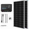 Renogy 200 Watt 12 Volt Monocrystalline Solar Panel Starter Kit With 2 Pcs 100W Solar Panel And 30A PWM Charge Controller For RV, Boats, Trailer, Cam
