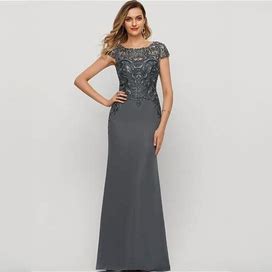 JJ's House Sheath Column Scoop Illusion Floor-Length Lace Chiffon Formal Dress With Sequins
