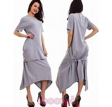 Women's Dress Long Suit Cotton Short Sleeves Wide Asymmetric Cj-2546