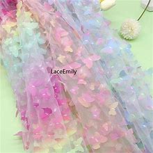 Exquisite Gradient Butterfly Embroidered Lace Fabric Colorful Butterfly Mesh Tulle For Wedding Gown, Bridal Dress, Summer Dress, Baby Dress
