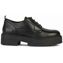 Women's Shoes Geox Lace-Up Genuine Leather With Platform Spherica Black Derby By