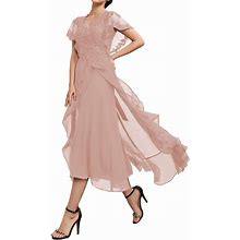 Mother Of The Bride Dresses For Wedding Ruffle Sleeves Lace Applique Pleated Chiffon Formal Evening Party Gown For Women