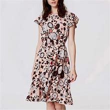Loft Dresses | Ann Taylor Loft Floral Elastic Waist Fit & Flare Chiffon Dress Boho Small Petite | Color: Brown/Pink | Size: Sp