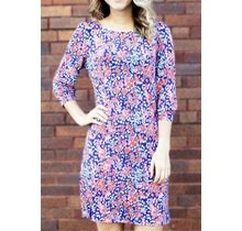 Mary Square Navy Floral Shift Dress Pullover Stretch Knit Womens Medium